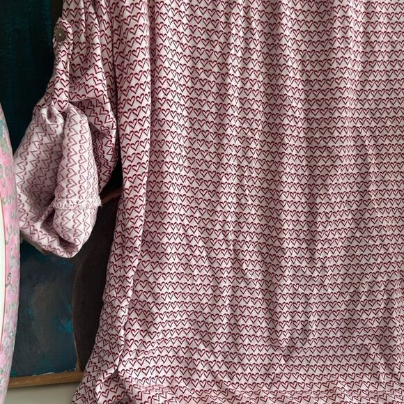 Just Living Heart All Over Print Relaxed Notched Collar Blouse S - Picture 13 of 15